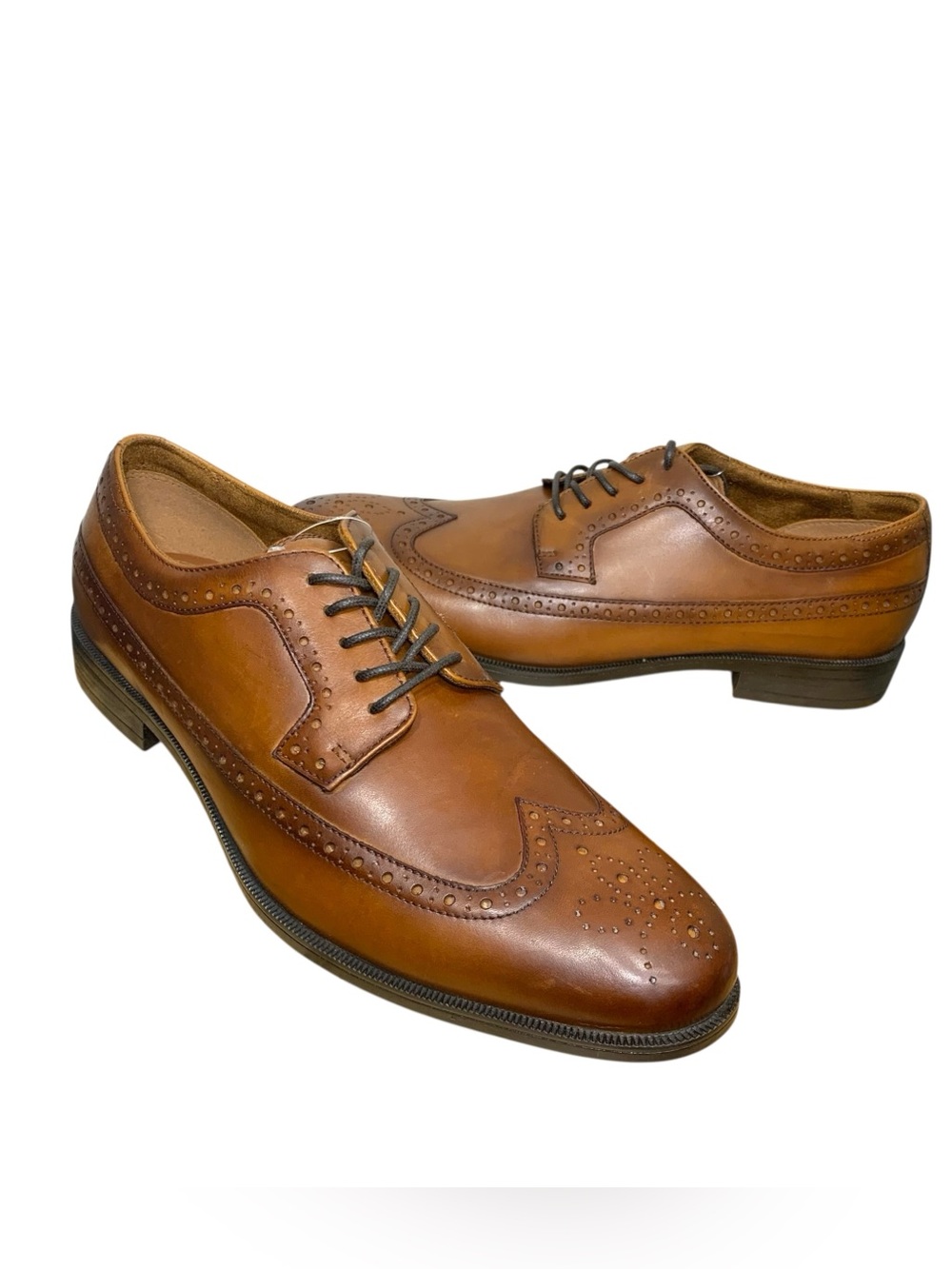 Aldo Cognac Brown Leather Wingtip Dress Shoes 8 Flex Sole Lace Up Hipster Preppy